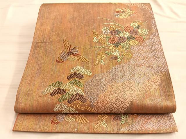 平和屋着物◎六通柄袋帯 唐織露濯箔 金糸 正絹 逸品 BAAO5001du