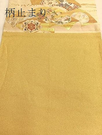 平和屋着物■六通柄袋帯　唐織　扇面取草花文　金糸　正絹　逸品　BAAO5063du