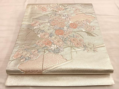 平和屋着物■太鼓柄袋帯 総刺繍 駒刺繍 雲取有職華紋 銀糸 正絹 逸品 BAAO5081du