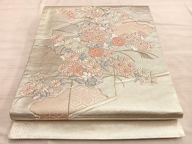 平和屋着物■太鼓柄袋帯 総刺繍 駒刺繍 雲取有職華紋 銀糸 正絹 逸品 BAAO5081du