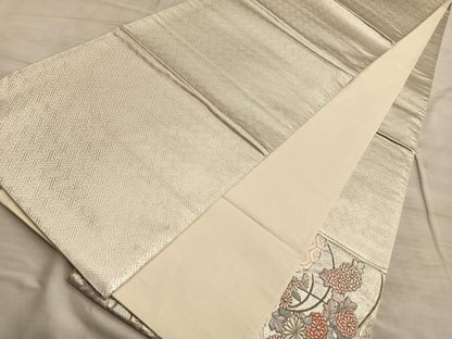 平和屋着物■太鼓柄袋帯 総刺繍 駒刺繍 雲取有職華紋 銀糸 正絹 逸品 BAAO5081du