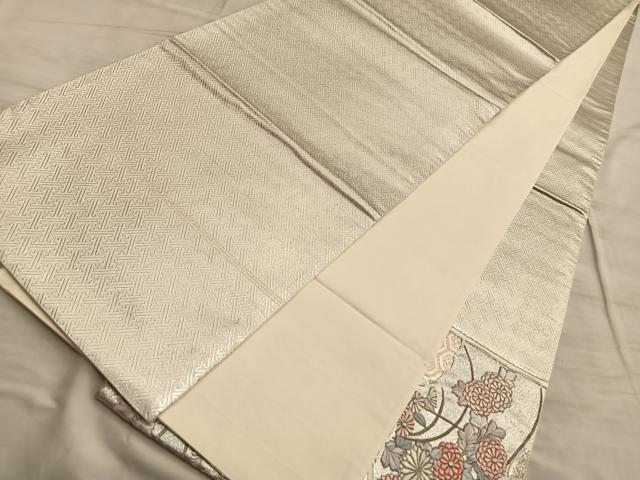 平和屋着物■太鼓柄袋帯 総刺繍 駒刺繍 雲取有職華紋 銀糸 正絹 逸品 BAAO5081du