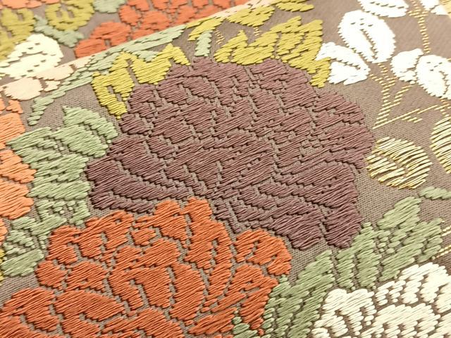 平和屋着物●六通柄袋帯 唐織 流水花車舞蝶文 金糸 正絹 逸品 BAAO5201ea
