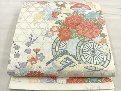 平和屋着物●六通柄袋帯 唐織錦 花車文 金銀糸 正絹 逸品 BAAO5246ea