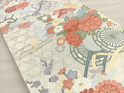 平和屋着物●六通柄袋帯 唐織錦 花車文 金銀糸 正絹 逸品 BAAO5246ea