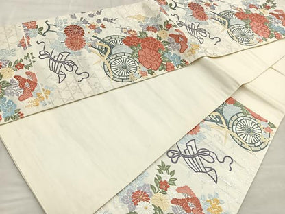 平和屋着物●六通柄袋帯 唐織錦 花車文 金銀糸 正絹 逸品 BAAO5246ea