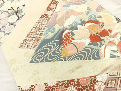 平和屋着物◎六通柄袋帯 唐織 九百錦 慶長鴛鴦文 金糸 正絹 逸品 BAAO6347cm