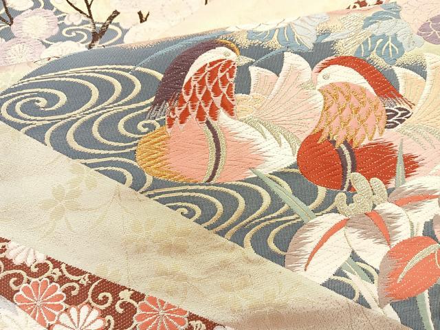 平和屋着物◎六通柄袋帯 唐織 九百錦 慶長鴛鴦文 金糸 正絹 逸品 BAAO6347cm