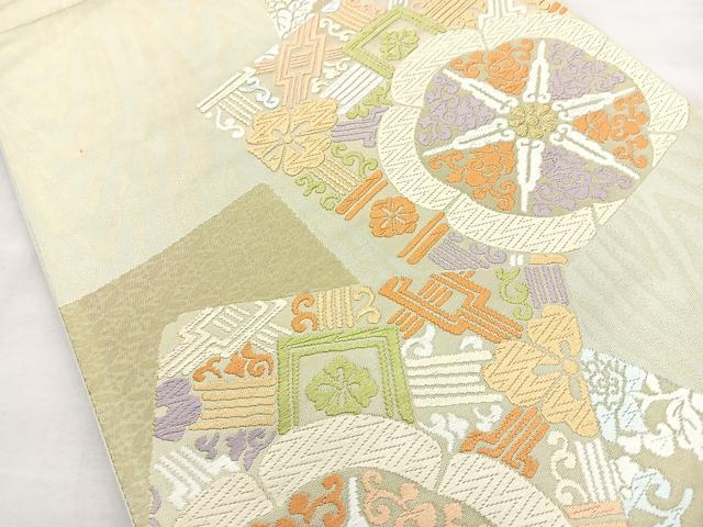 平和屋着物◎六通柄袋帯　唐織　色紙花文　金糸　正絹　逸品　BAAO6376cm