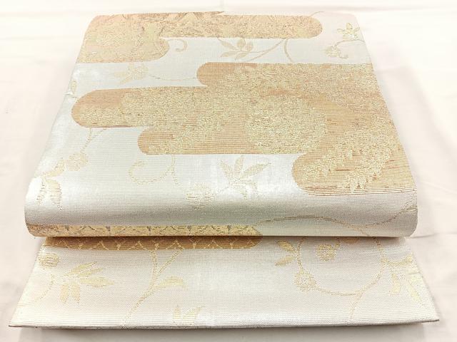 平和屋着物◎佐賀錦 六通柄袋帯 霞草花文 金銀糸 正絹 逸品 BAAO6386cm