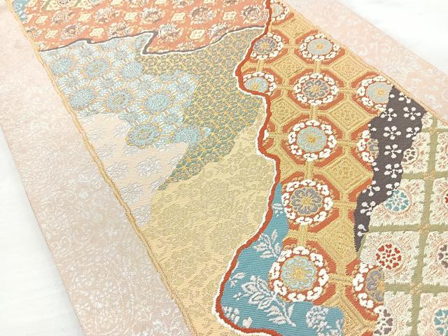 平和屋着物◎六通柄袋帯 唐織 名物献上文 金糸 正絹 逸品 BAAO6389cm