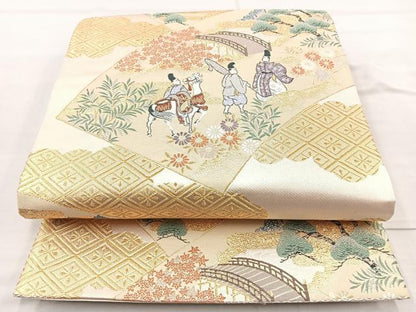 平和屋着物◎六通柄袋帯 唐織 平安蒔絵 金糸 正絹 逸品 BAAO6395cm