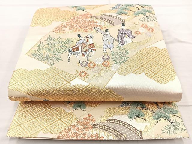 平和屋着物◎六通柄袋帯 唐織 平安蒔絵 金糸 正絹 逸品 BAAO6395cm