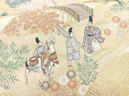 平和屋着物◎六通柄袋帯 唐織 平安蒔絵 金糸 正絹 逸品 BAAO6395cm