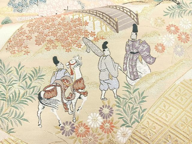 平和屋着物◎六通柄袋帯 唐織 平安蒔絵 金糸 正絹 逸品 BAAO6395cm