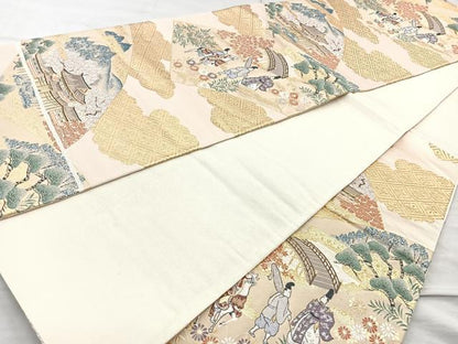 平和屋着物◎六通柄袋帯 唐織 平安蒔絵 金糸 正絹 逸品 BAAO6395cm