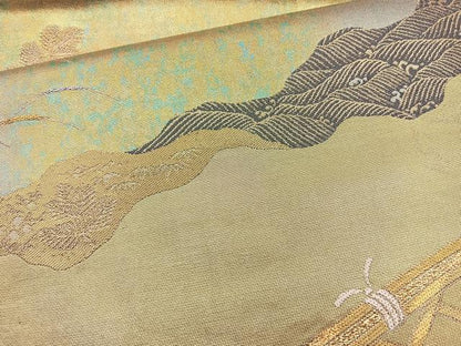 平和屋着物◎六通柄袋帯 唐織 間垣文 金糸 引箔 正絹 逸品 BAAO6403cm
