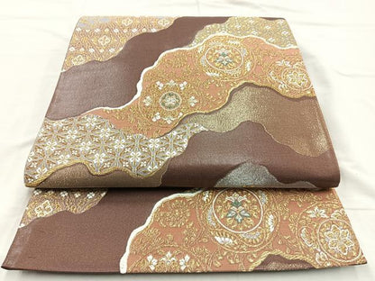 平和屋着物◎六通柄袋帯 古典衣更紗文様 金銀糸 正絹 逸品 BAAO6425cm