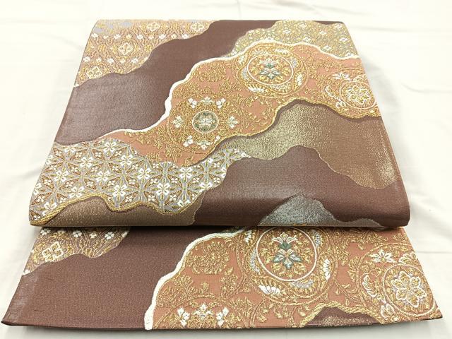平和屋着物◎六通柄袋帯 古典衣更紗文様 金銀糸 正絹 逸品 BAAO6425cm