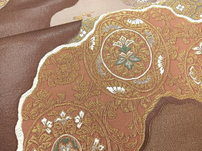 平和屋着物◎六通柄袋帯 古典衣更紗文様 金銀糸 正絹 逸品 BAAO6425cm