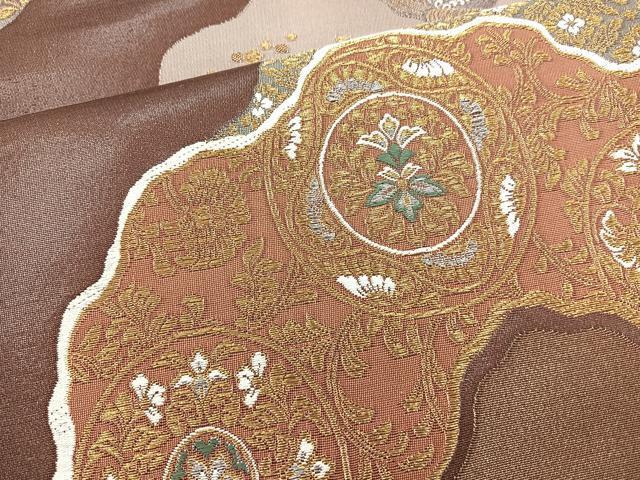 平和屋着物◎六通柄袋帯 古典衣更紗文様 金銀糸 正絹 逸品 BAAO6425cm