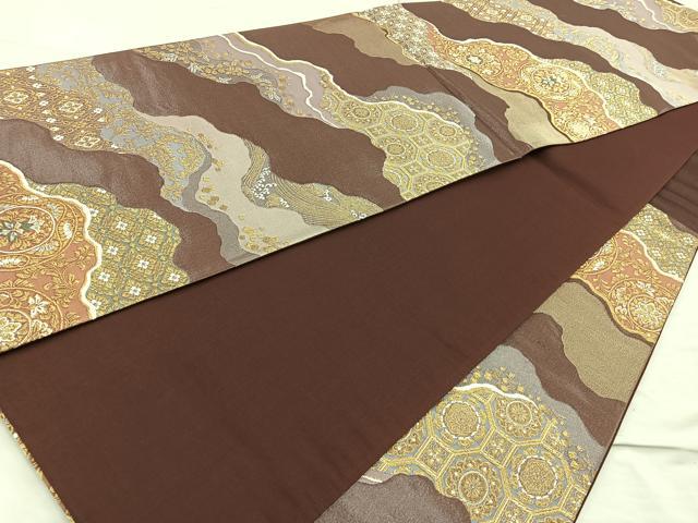 平和屋着物◎六通柄袋帯 古典衣更紗文様 金銀糸 正絹 逸品 BAAO6425cm