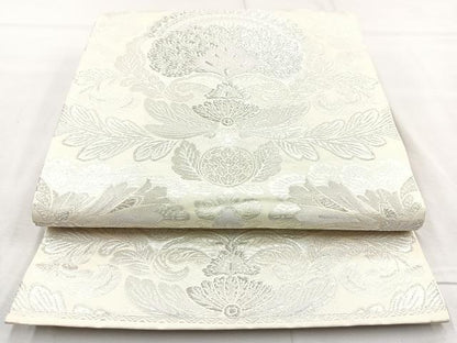 平和屋着物◎六通柄袋帯 更紗花文 銀糸 正絹 逸品 BAAO6426cm