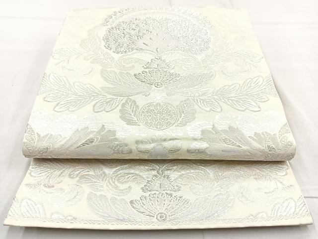 平和屋着物◎六通柄袋帯 更紗花文 銀糸 正絹 逸品 BAAO6426cm