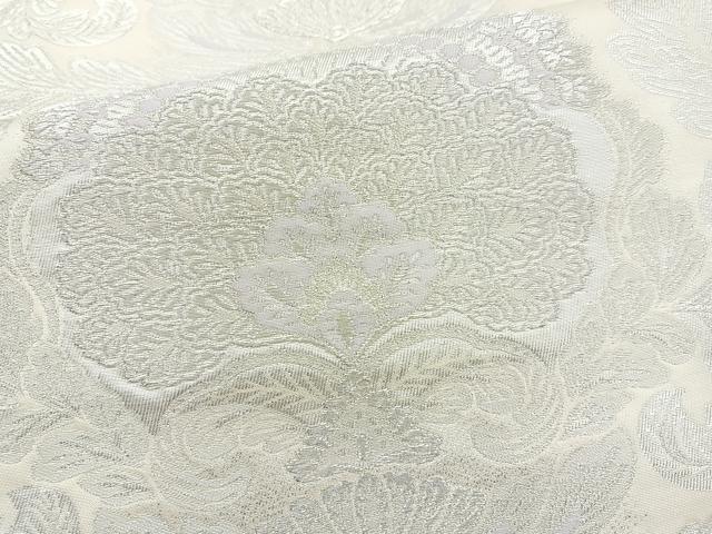 平和屋着物◎六通柄袋帯 更紗花文 銀糸 正絹 逸品 BAAO6426cm
