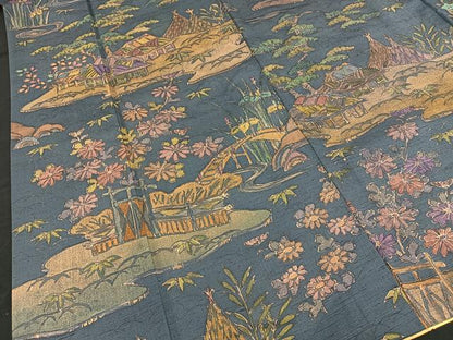 平和屋着物●付下げ　作家物　紬地　風景文　正絹　逸品　BAAO7991ph