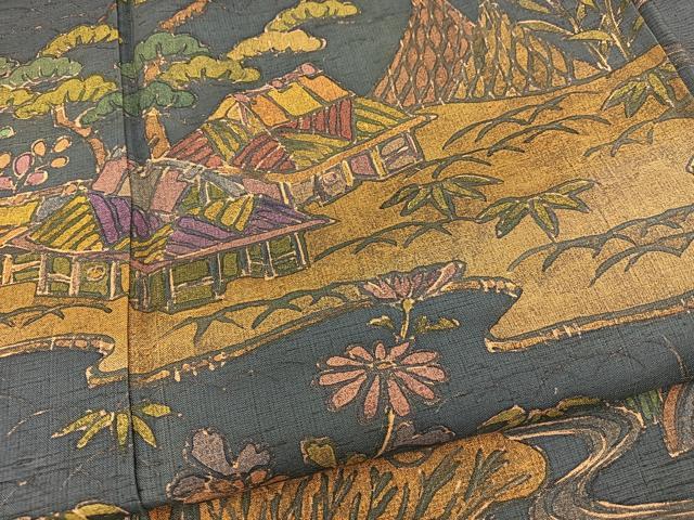 平和屋着物●付下げ　作家物　紬地　風景文　正絹　逸品　BAAO7991ph