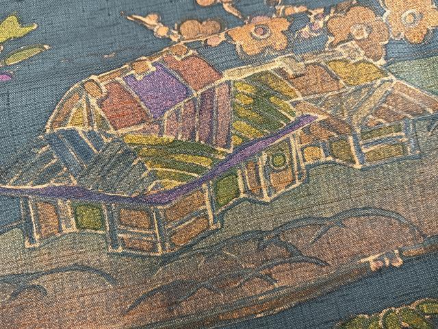 平和屋着物●付下げ　作家物　紬地　風景文　正絹　逸品　BAAO7991ph