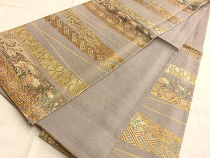 平和屋着物■六通柄袋帯 鳳凰横段花文 金糸 正絹 逸品 BAAO8437du