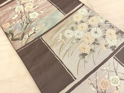 平和屋着物■六通柄袋帯 唐織 流水草花文 金糸 正絹 逸品 BAAO8471du