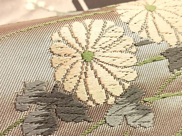 平和屋着物□六通柄袋帯 唐織 流水草花文 金糸 正絹 逸品 BAAO8471du