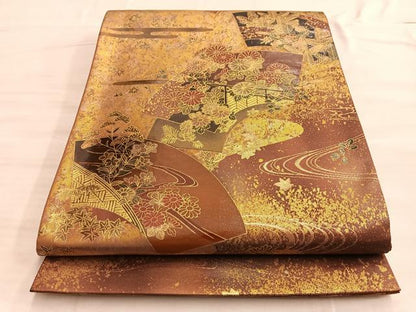 平和屋着物■太鼓柄袋帯 彩華雅扇文 金彩 正絹 逸品 BAAO8484du