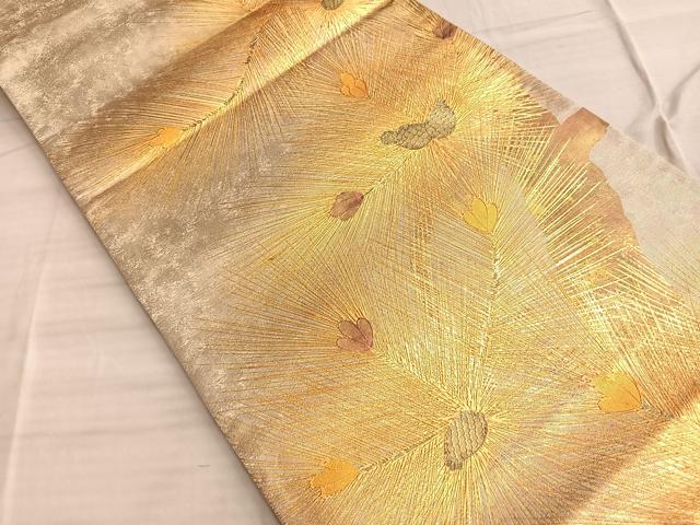 平和屋着物□太鼓柄袋帯 若松葉 金彩 正絹 逸品 BAAO8487du
