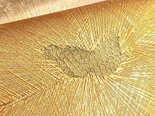 平和屋着物□太鼓柄袋帯 若松葉 金彩 正絹 逸品 BAAO8487du