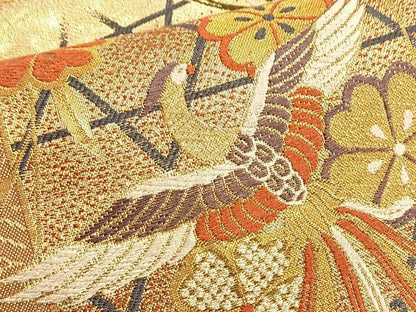 平和屋着物◎六通柄袋帯 唐織 鳳凰桜散らし 金糸 正絹 逸品 BAAO8524du