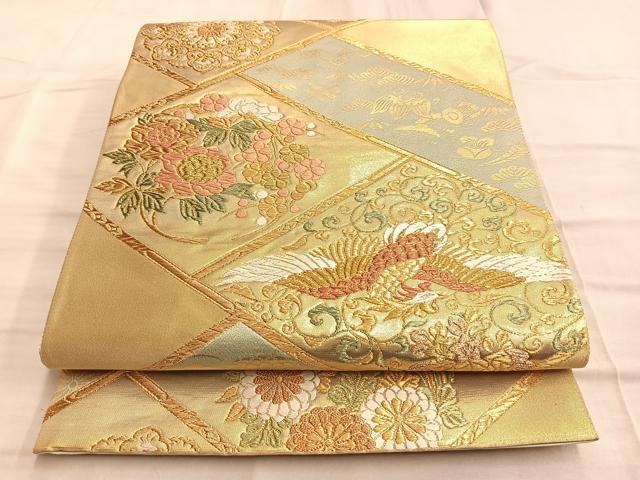 平和屋着物◎六通柄袋帯 唐織 鳳凰宝尽くし花丸文 金糸 正絹 逸品 BAAO8525du