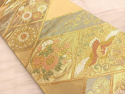 平和屋着物◎六通柄袋帯 唐織 鳳凰宝尽くし花丸文 金糸 正絹 逸品 BAAO8525du