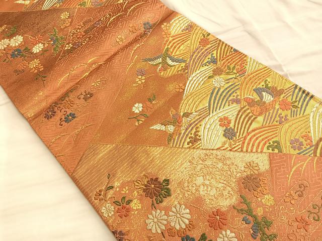 平和屋着物◎六通柄袋帯 唐織 鳳凰流水花文 金糸 正絹 逸品 BAAO8535du