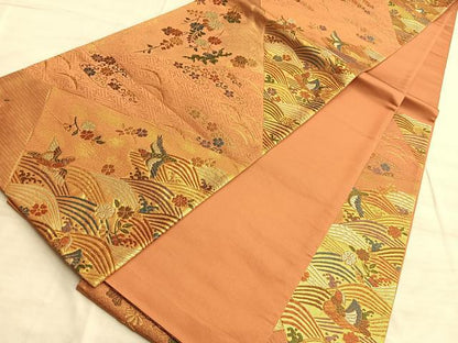 平和屋着物◎六通柄袋帯 唐織 鳳凰流水花文 金糸 正絹 逸品 BAAO8535du