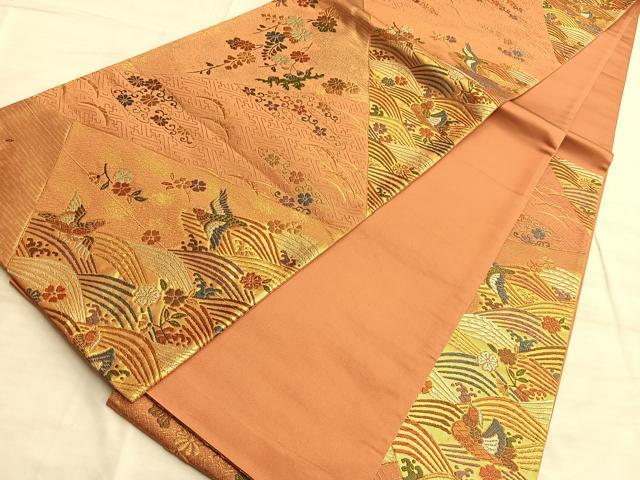 平和屋着物◎六通柄袋帯 唐織 鳳凰流水花文 金糸 正絹 逸品 BAAO8535du
