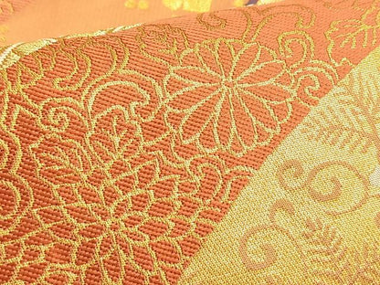 平和屋着物◎六通柄袋帯 遠山菱草花文 金糸 正絹 逸品 BAAO8536du