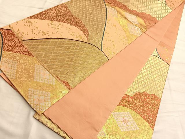 平和屋着物◎六通柄袋帯 遠山菱草花文 金糸 正絹 逸品 BAAO8536du