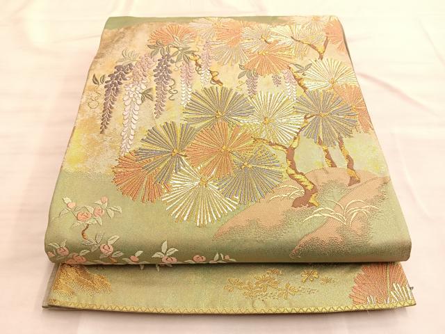 平和屋着物◎六通柄袋帯 唐織 枝松文 金糸 正絹 逸品 BAAO8553du