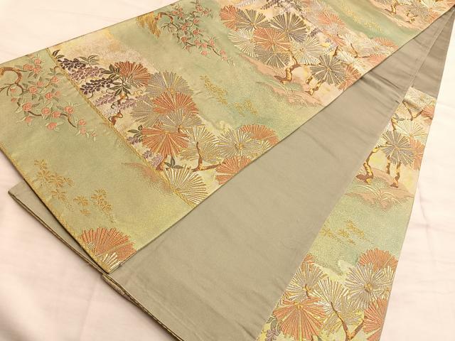 平和屋着物◎六通柄袋帯 唐織 枝松文 金糸 正絹 逸品 BAAO8553du