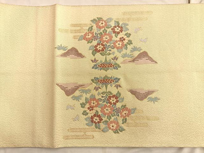 平和屋着物◎太鼓柄袋帯 向かい鳥花文 金糸 正絹 逸品 BAAO8559du