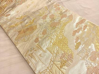 平和屋着物◎六通柄袋帯 唐織 福寿 金銀糸 正絹 逸品 BAAO8563du